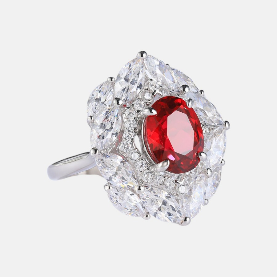 Ruby and Diamond Ring – 8×10mm Lab Ruby with Accents in S925 Silver