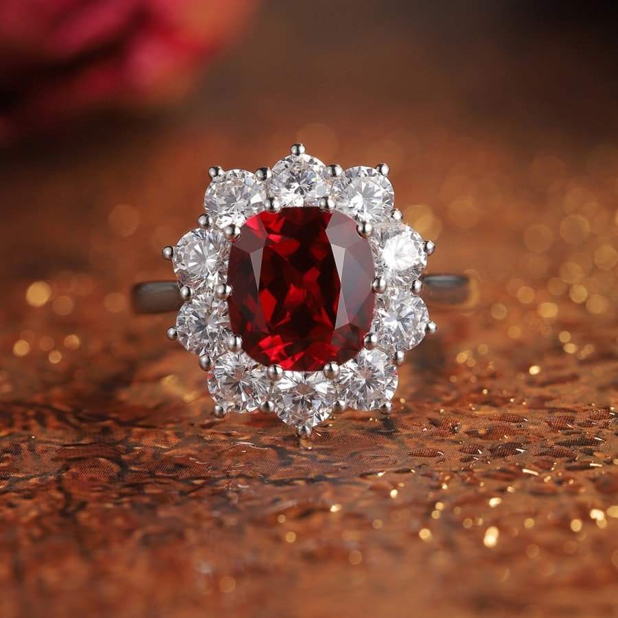 Lab Created Ruby Ring – 3ct Cushion Cut in S925 Sterling Silver