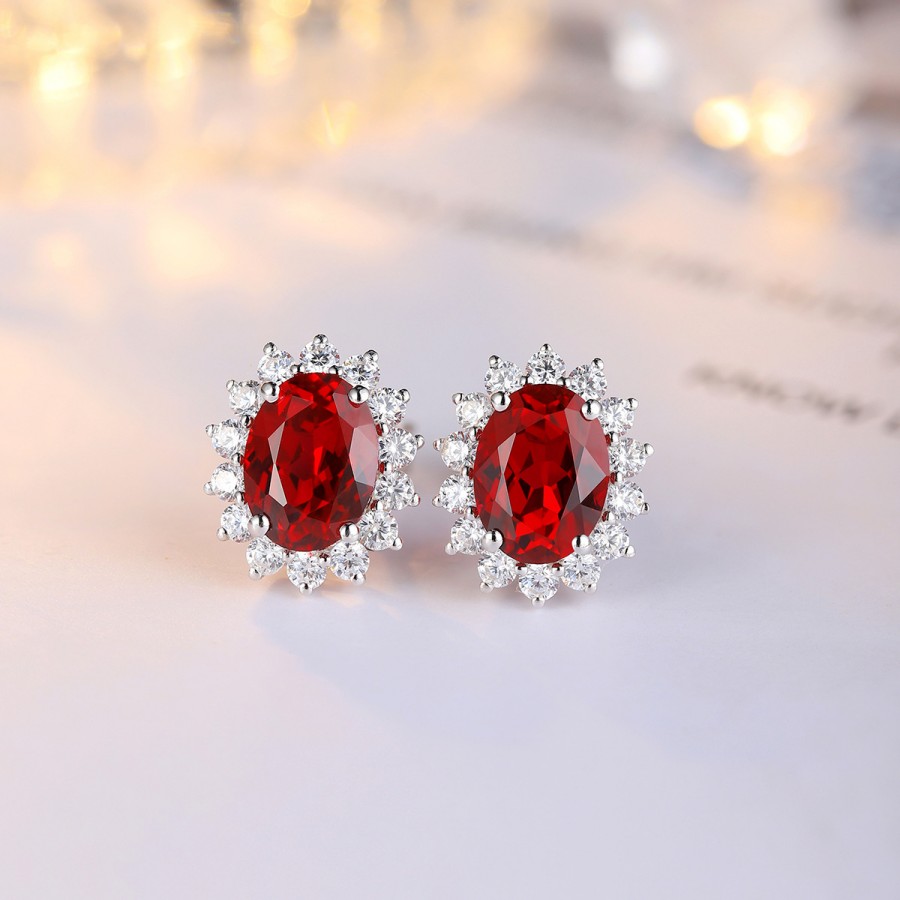 Ruby and Diamond Earrings – 1ct Lab Ruby Studs in S925 Sterling Silver