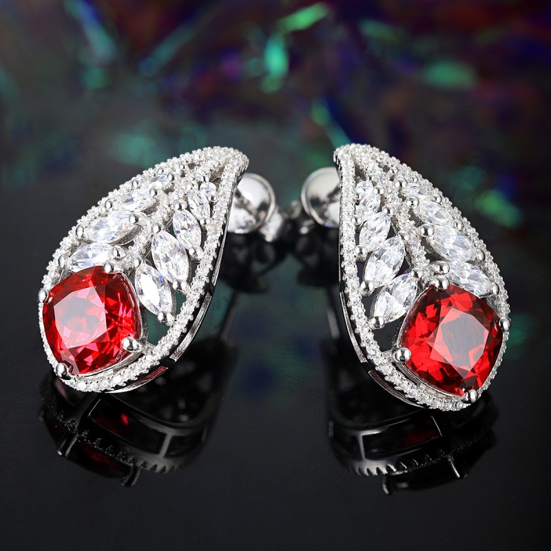 Ruby Drop Earrings – 8×8mm Cushion-Cut Lab Ruby in S925 Silver