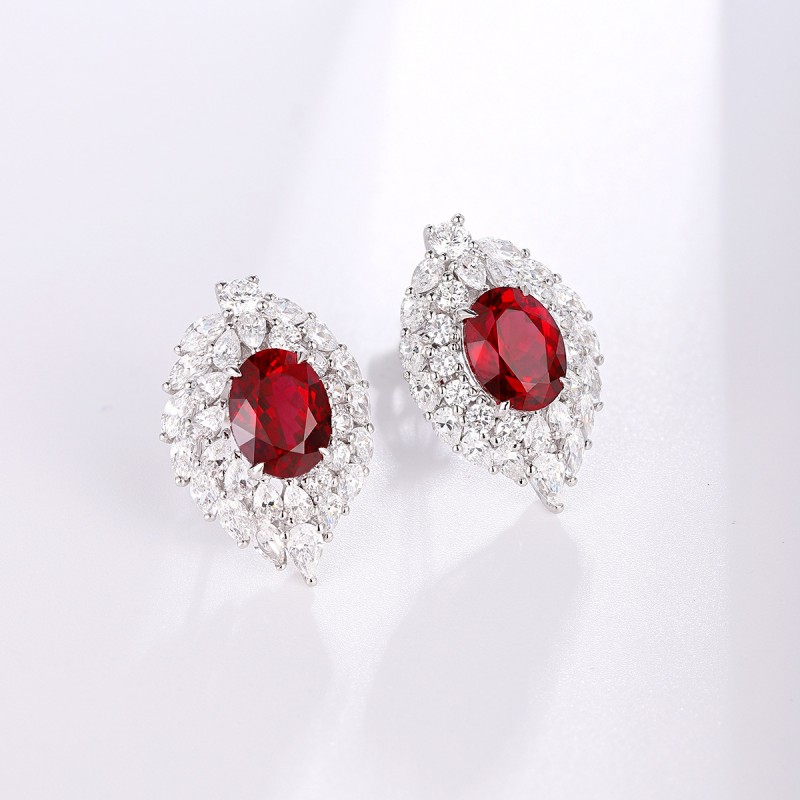 Real Ruby Stud Earrings – 7×9mm Lab Ruby in 925 Sterling Silver