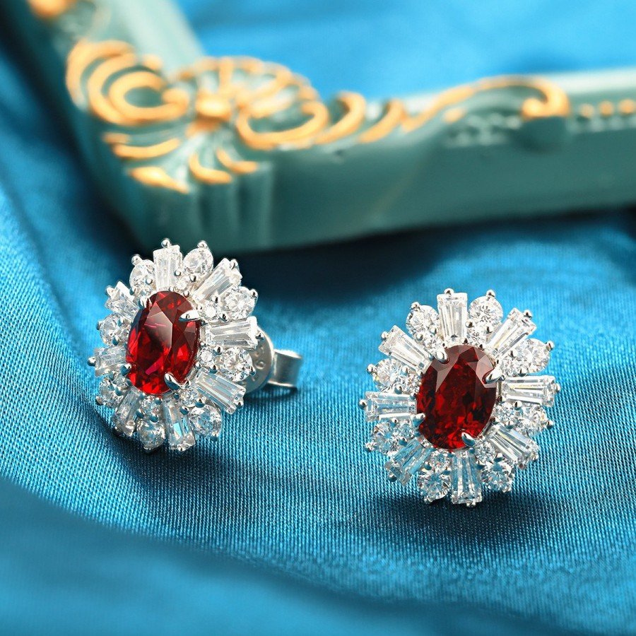 Round Ruby Stud Earrings – Pigeon Blood Lab Ruby in S925 Silver