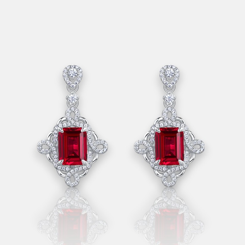 Lab-Created Ruby Earrings – Gold-Plated S925 Geometric Drop Design