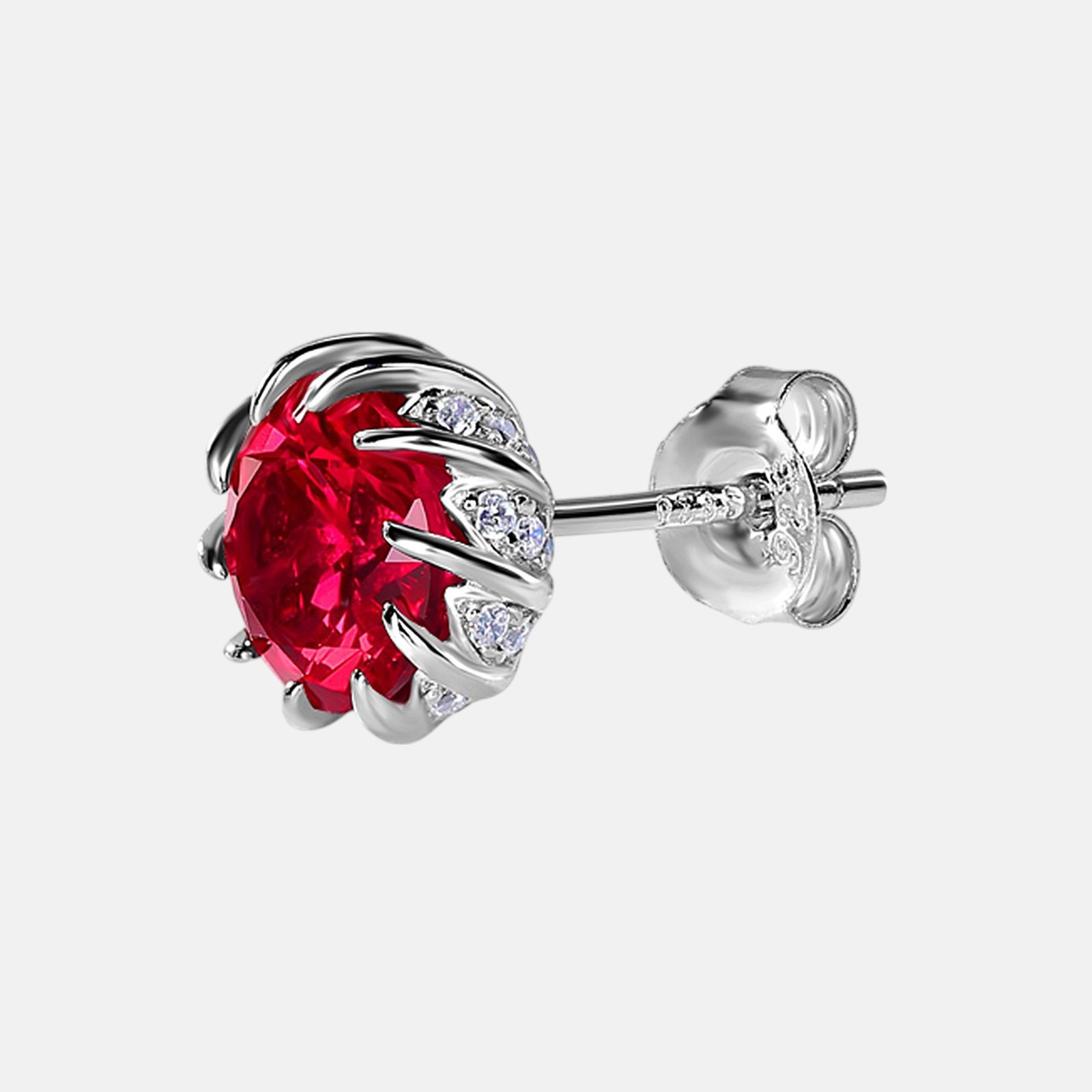 Round Ruby Earrings – Lab-Created S925 Silver Studs for Women