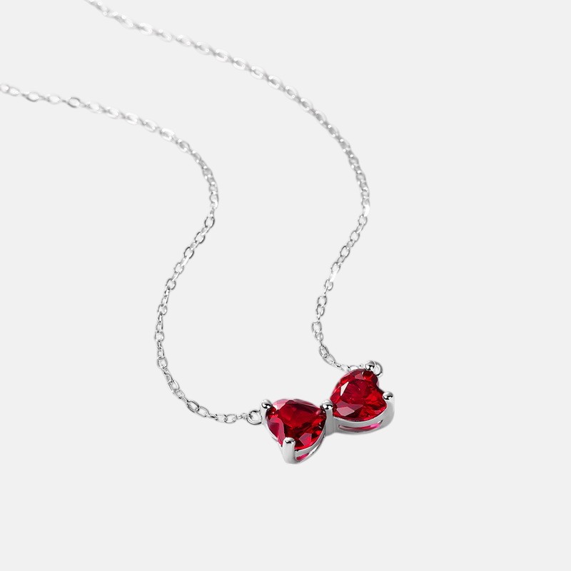 Ruby Heart Necklace – Dainty Lab-Created Gem in S925 Silver