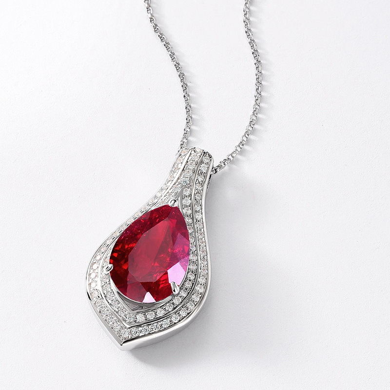 Lab-Grown Ruby Birthstone Necklace in S925 Sterling Silver