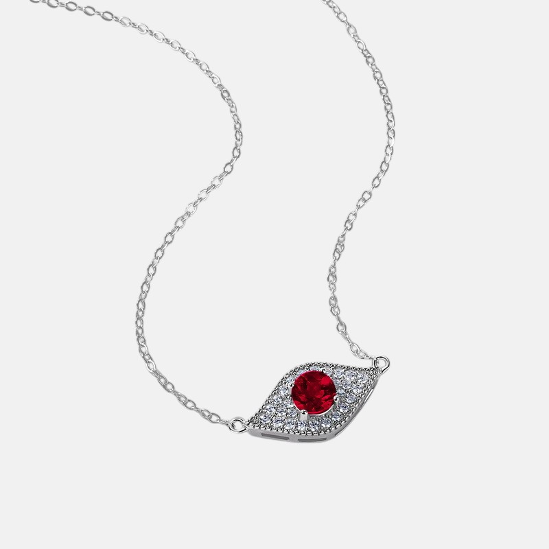 Ruby Birthstone Necklace – Oval “Evil Eye” Pendant in S925 Silver