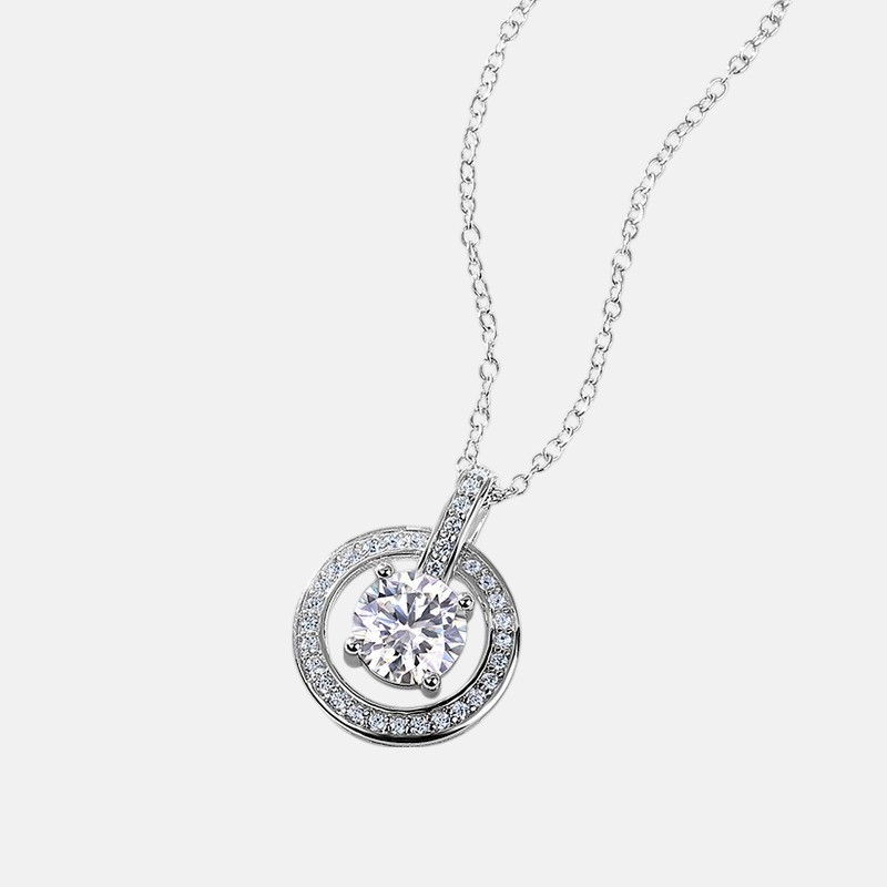 July Birthday Necklace – Lab Ruby Circle Pendant with Full Gem Pave in S925 Silver