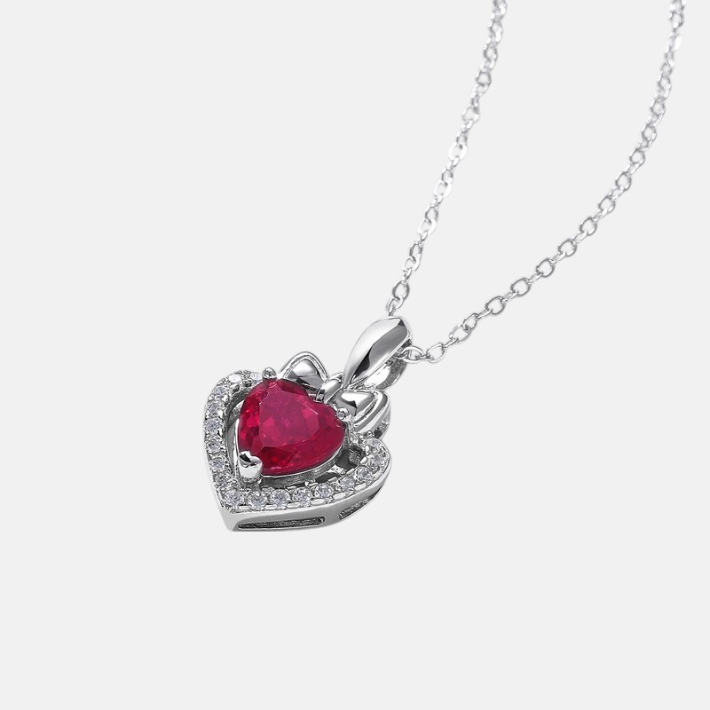 July Birthday Gift for Women – Heart-Shaped Lab Ruby Lock Pendant in S925 Silver