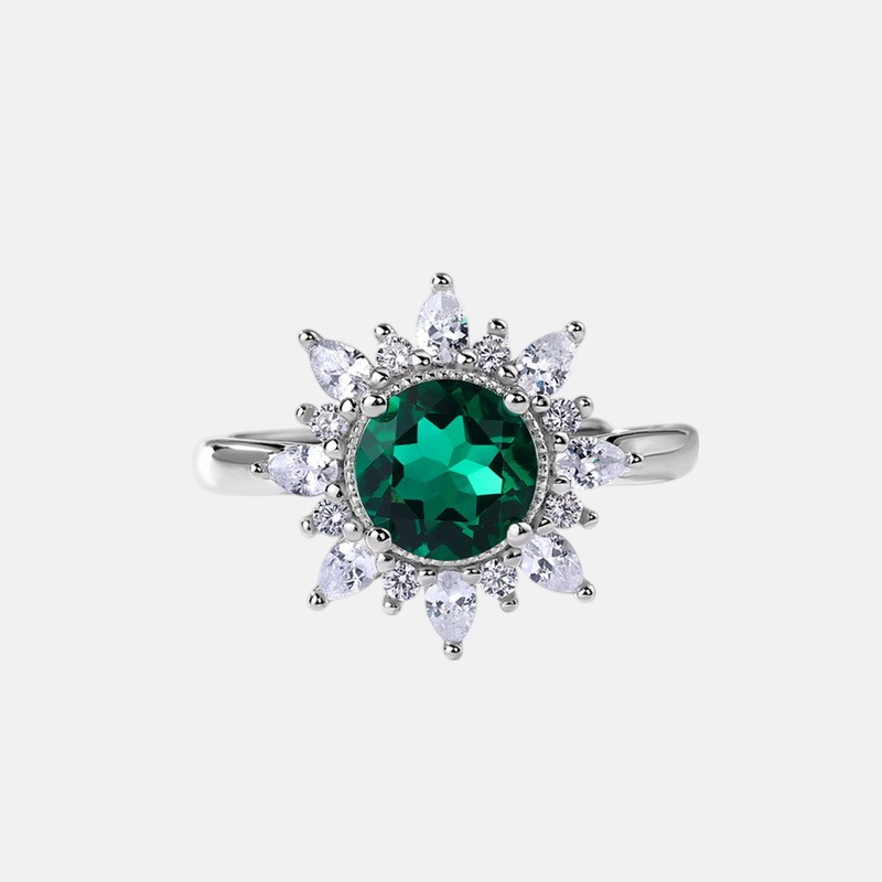 July Birthstone Ring Silver – Round Sunflower S925 Sterling Ring