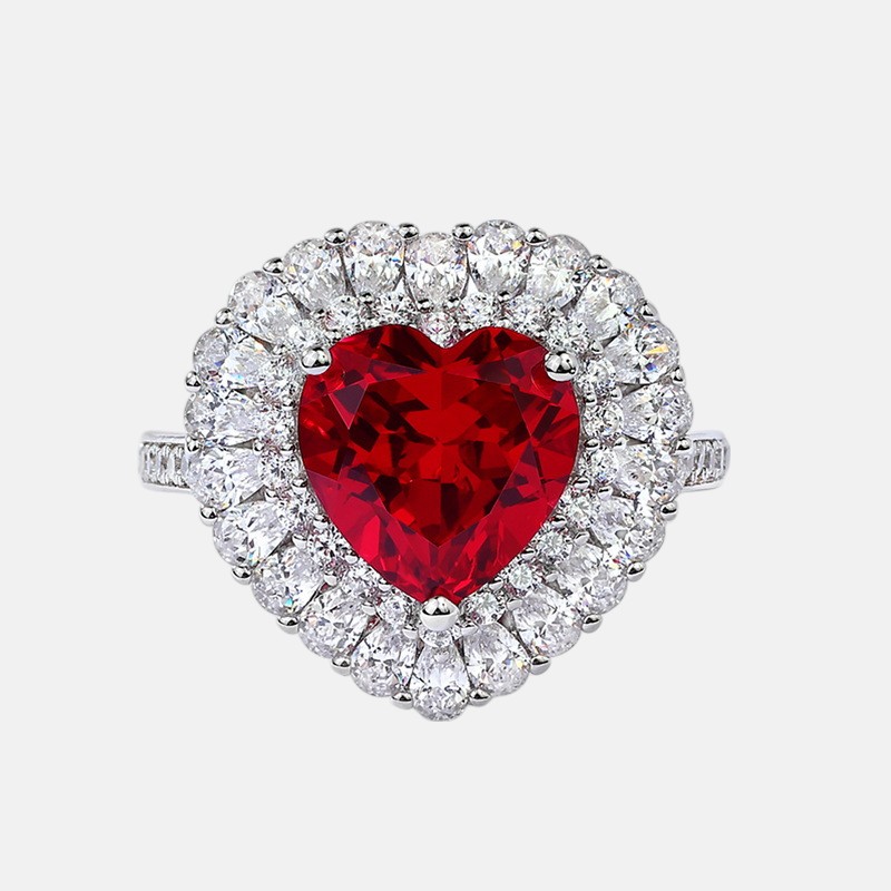 July Birthday Jewelry – Heart-Shaped Pavé S925 Silver Index Ring