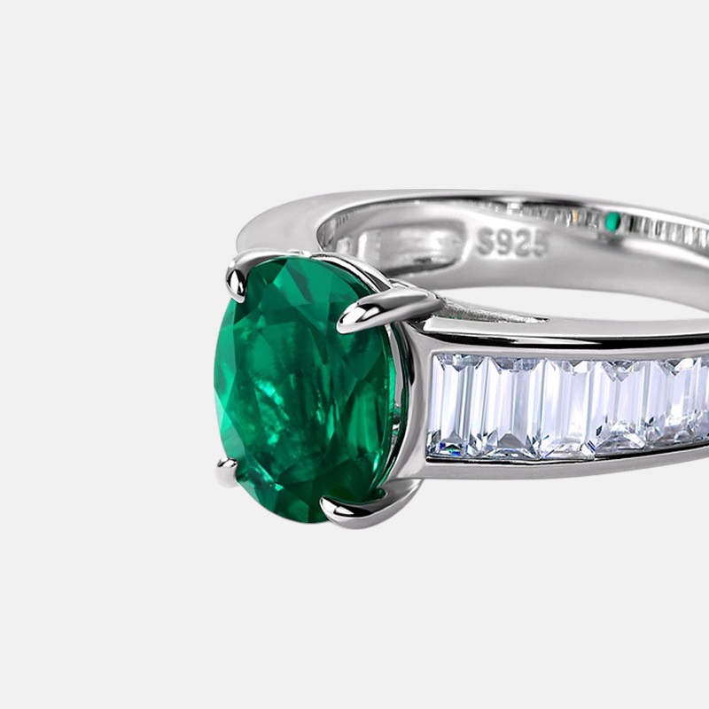 Birthstone Jewelry for Her – S925 Silver Four-Prong Oval Cut Ring