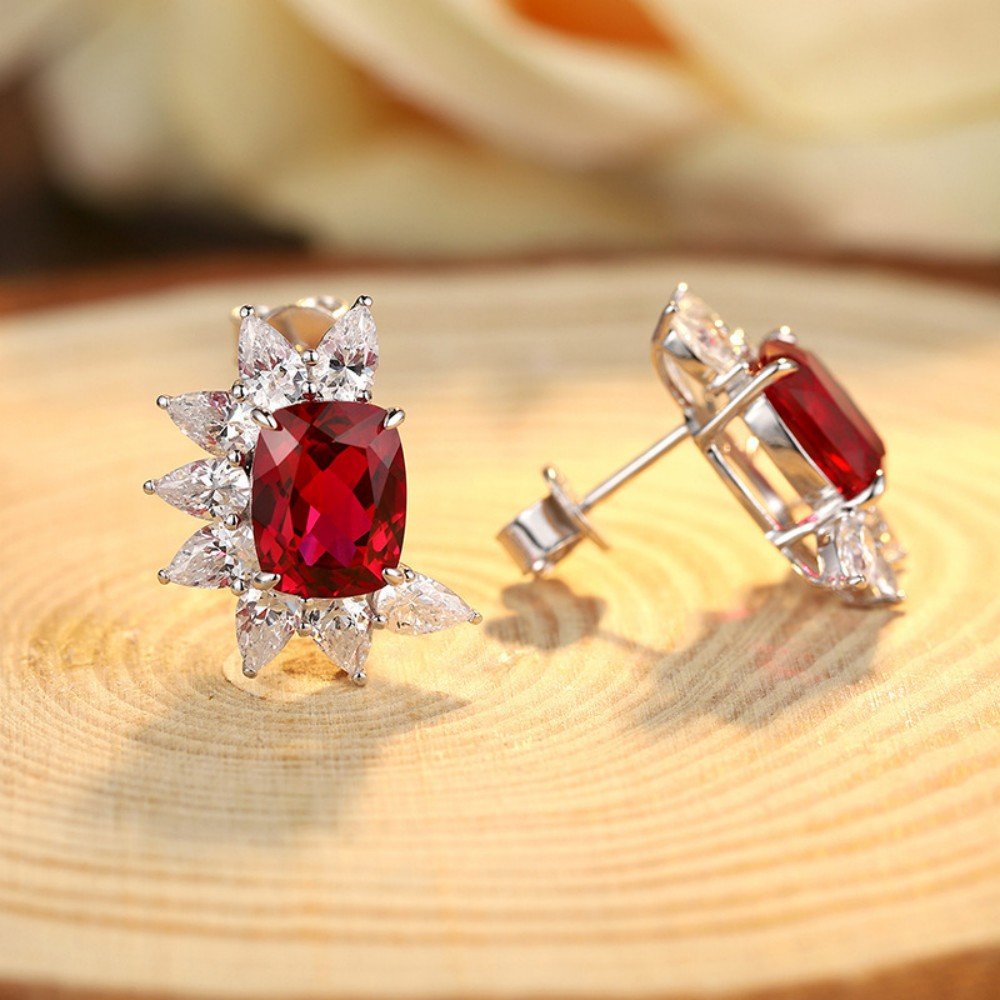 Ruby and Silver Earrings – Lab Ruby Studs with S925 Silver Posts