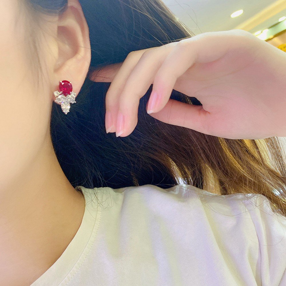 Ruby Earrings – Round Red Corundum Studs in 925 Sterling Silver