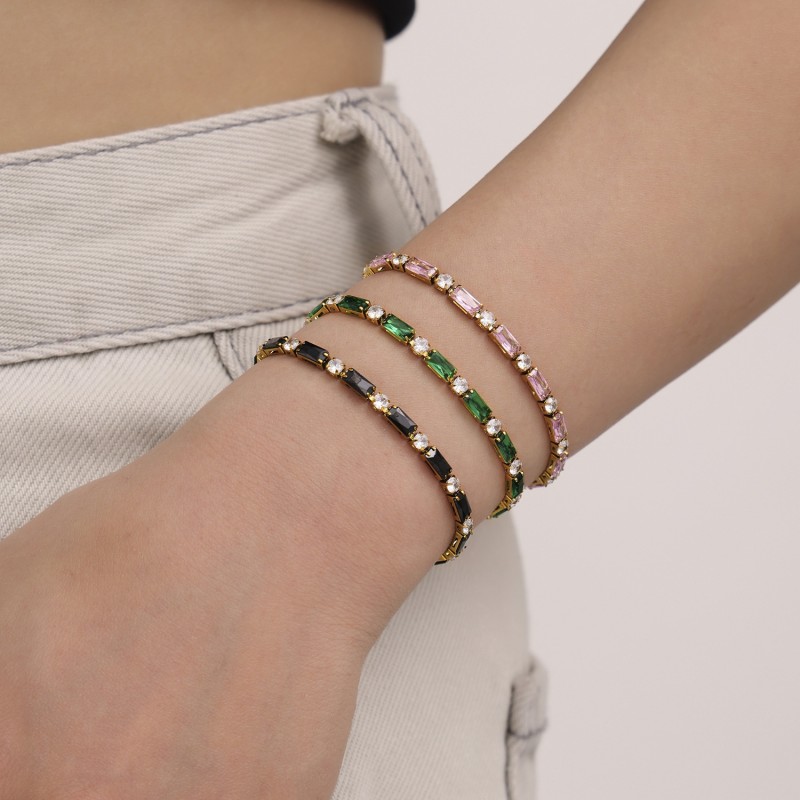 Zircon Bracelet – Colorful CZ Link Chain in 18K Gold Stainless Steel