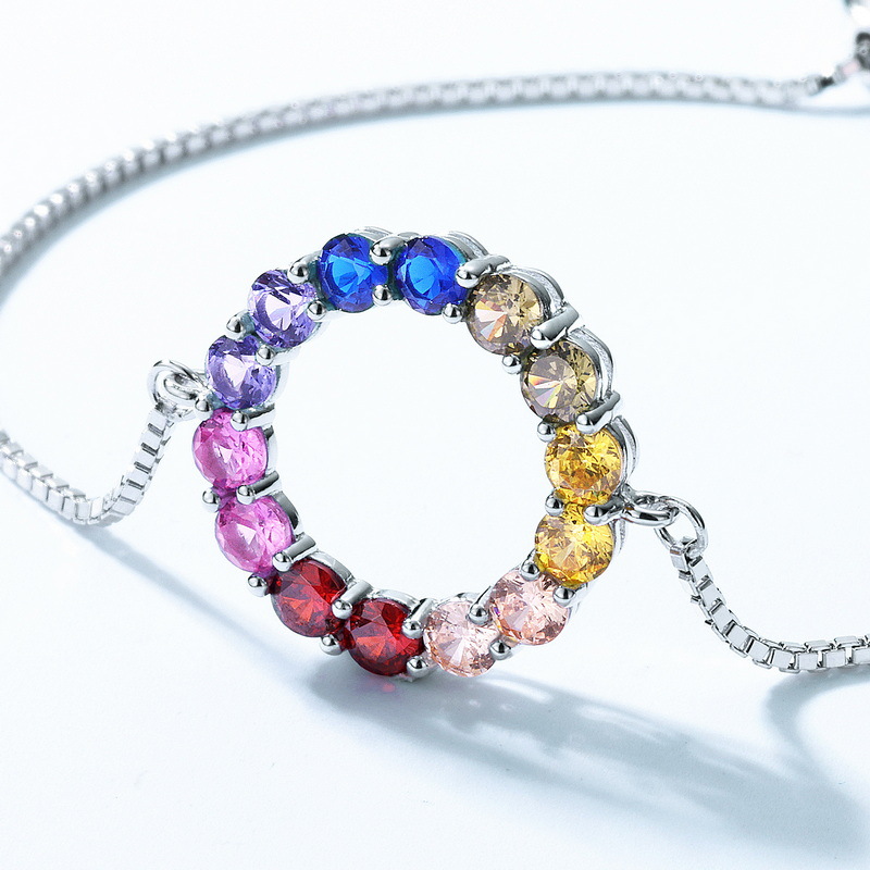 Rainbow Gemstone Silver Bracelets for Women | S925 Adjustable Design