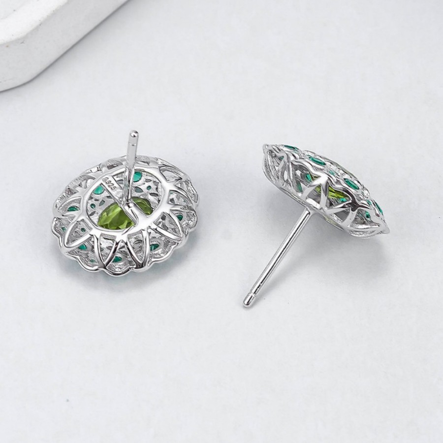 S925 Silver Peridot Hollow Stud Earrings