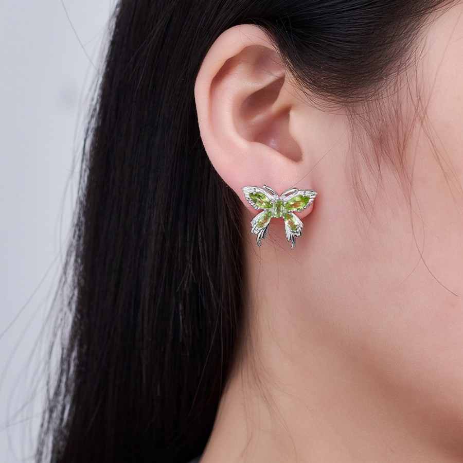 S925 Silver Butterfly Peridot Earrings