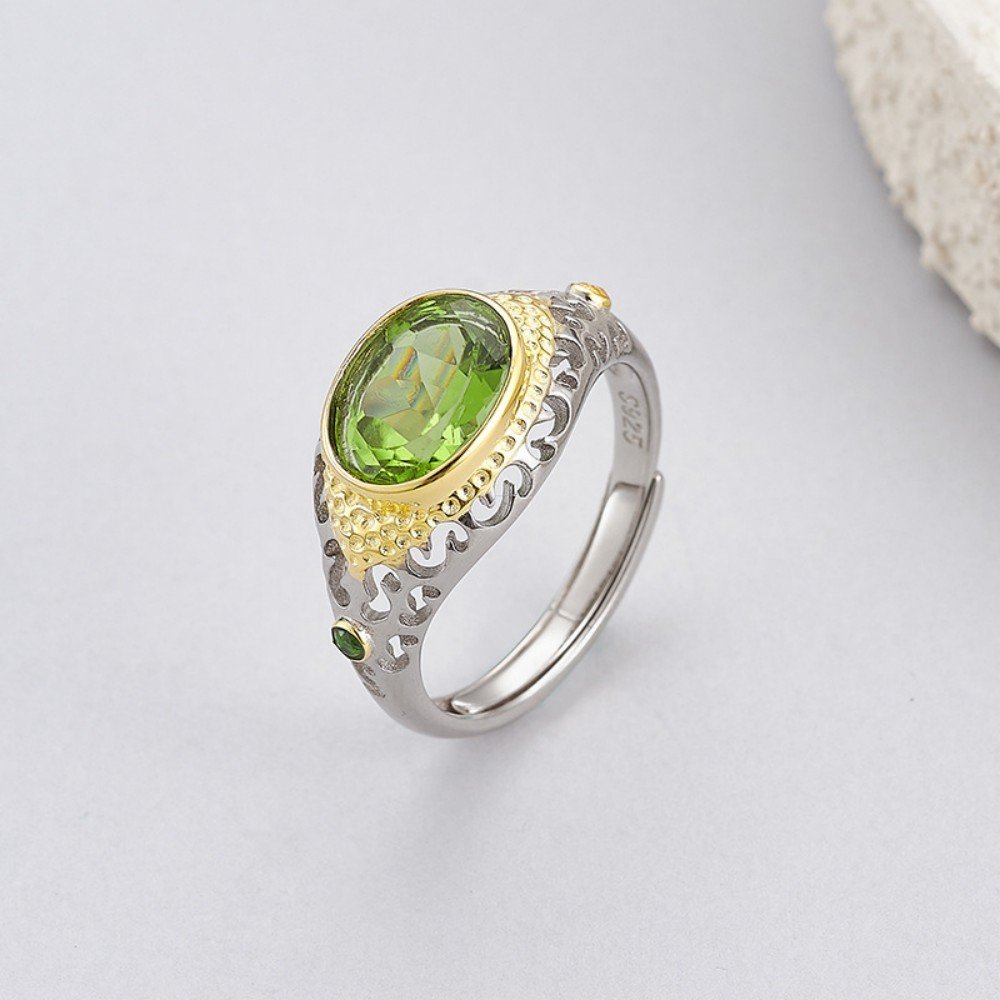 S925 Silver Two-Tone Oval Peridot Earring Set