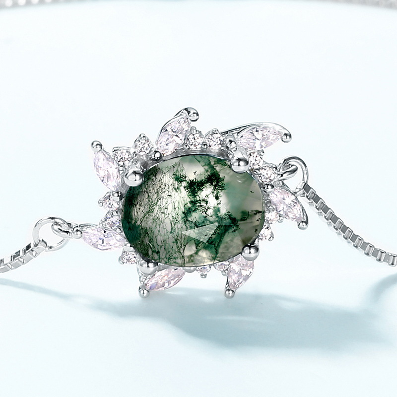 Vintage Moss Agate Silver Bracelets for Women | S925 Boho Style