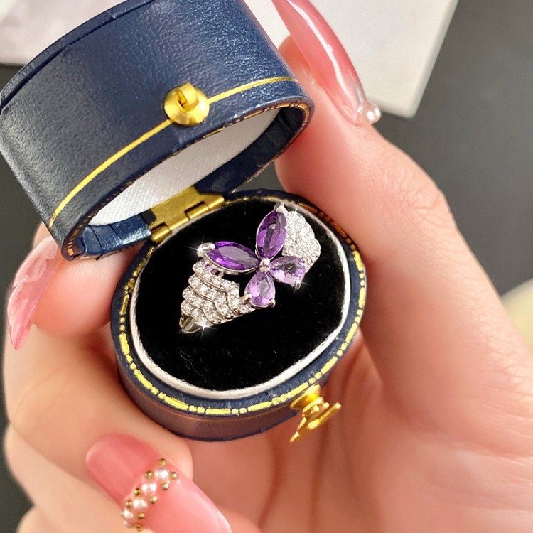 Butterfly Open Ring – S925 Sterling Silver with Natural Gemstones