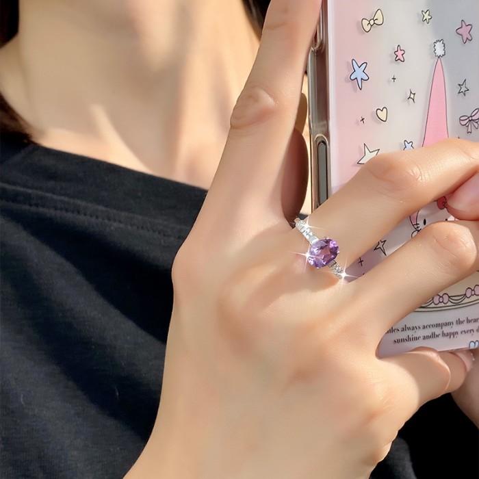 Oval Silver Ring – S925 Sterling Silver with Natural Gemstones (5 Colors)