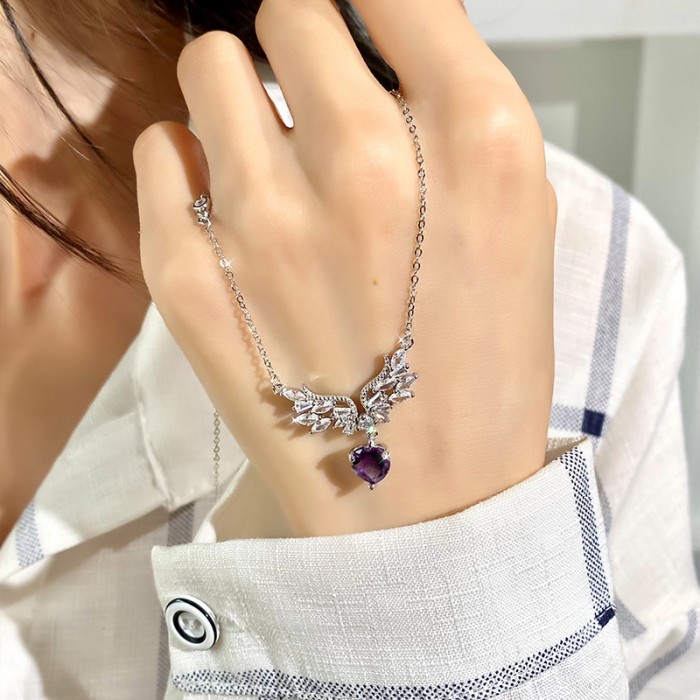 Angel Wings Necklace – S925 Silver Pendant with Gemstone Variants