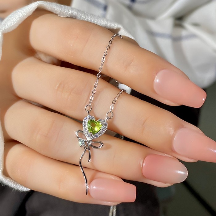 Peridot Heart Necklace – S925 Ocean Heart Pendant with Gemstone Variants