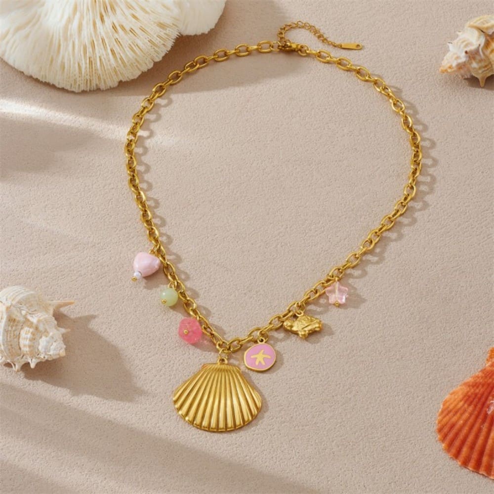 Ocean Charm Necklace – Gold Stainless Steel Layered Design