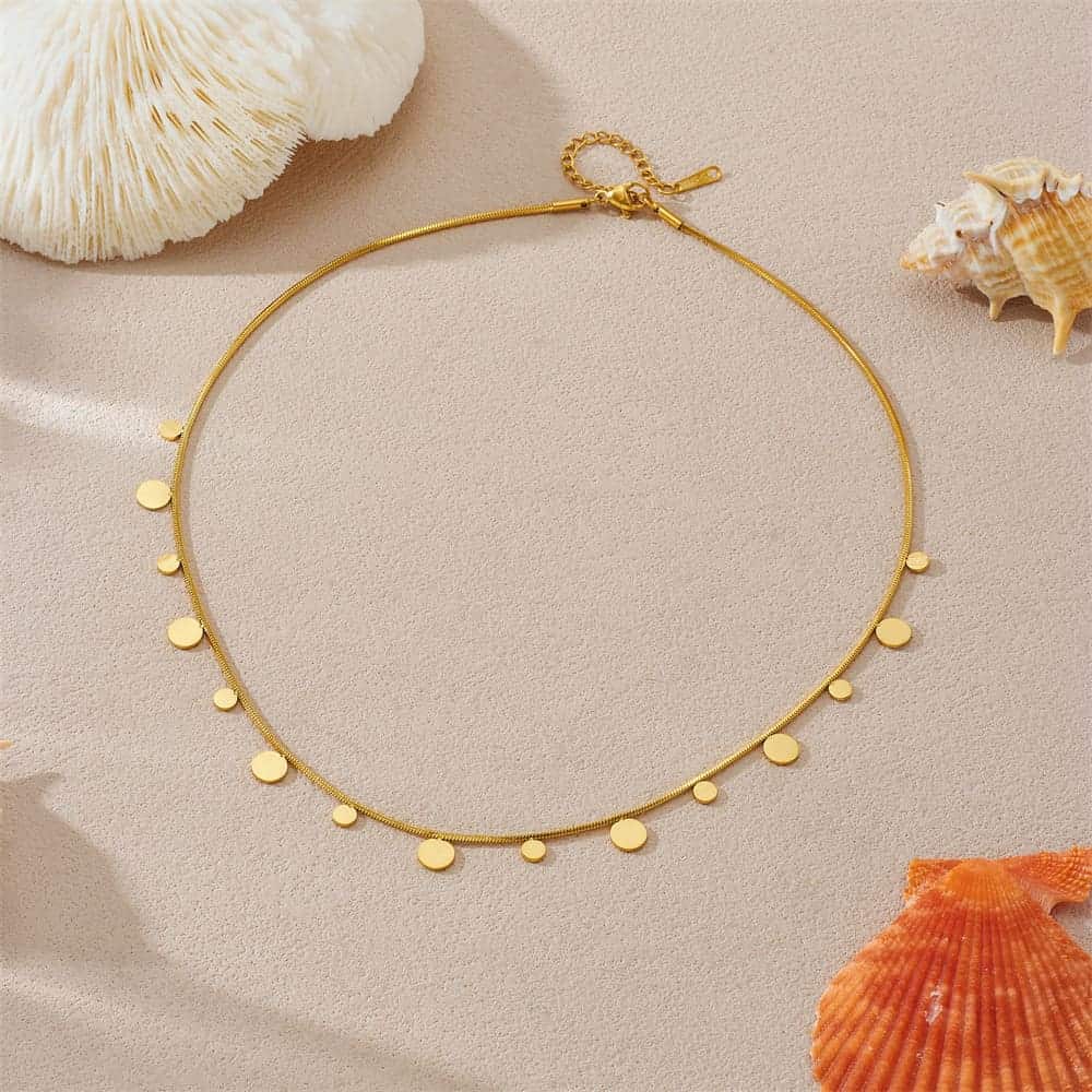 Gold Stainless Steel Necklace – Minimalist Polished Disc Chain