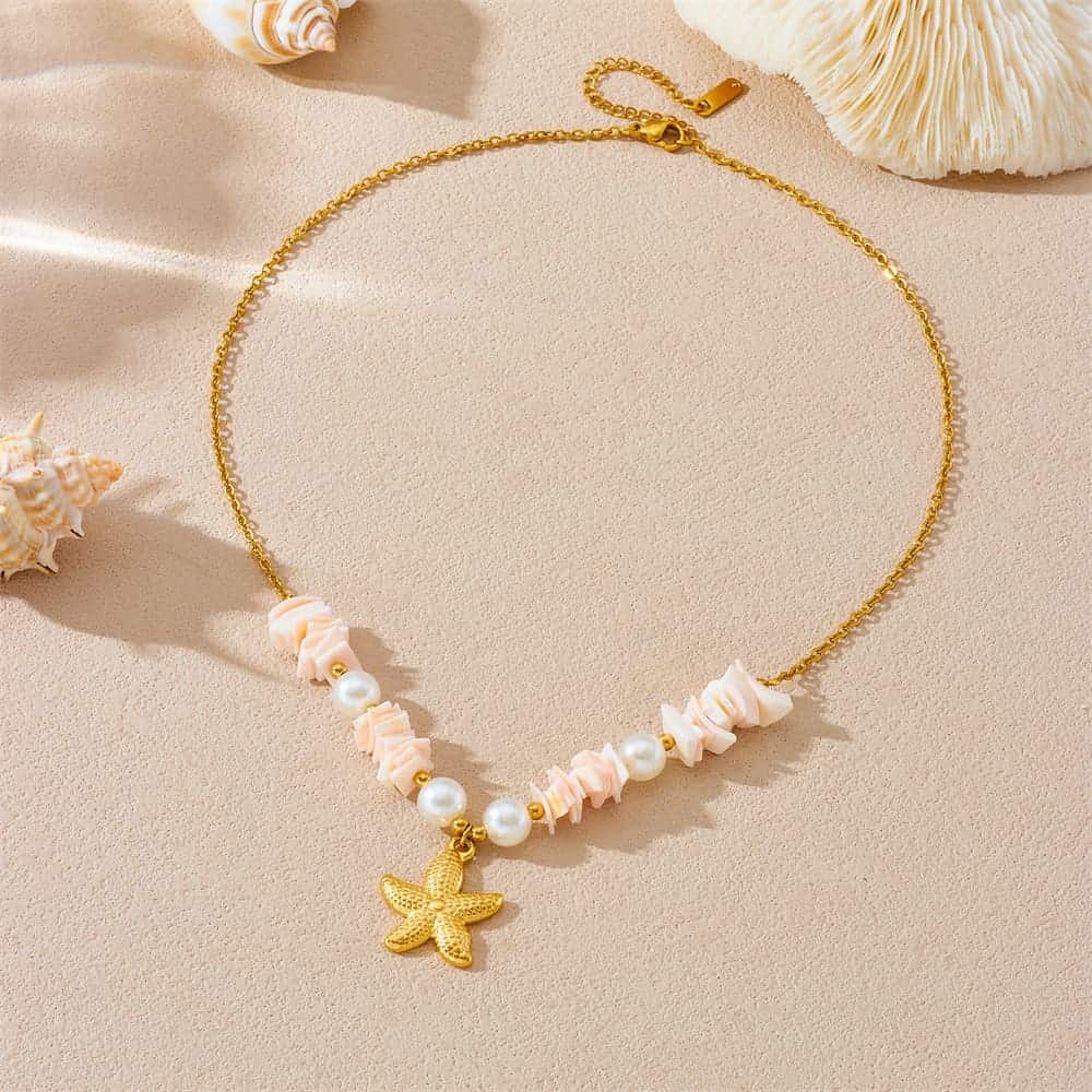 Starfish Necklace – Bohemian Gold Stainless Steel Shell Pendant Jewelry