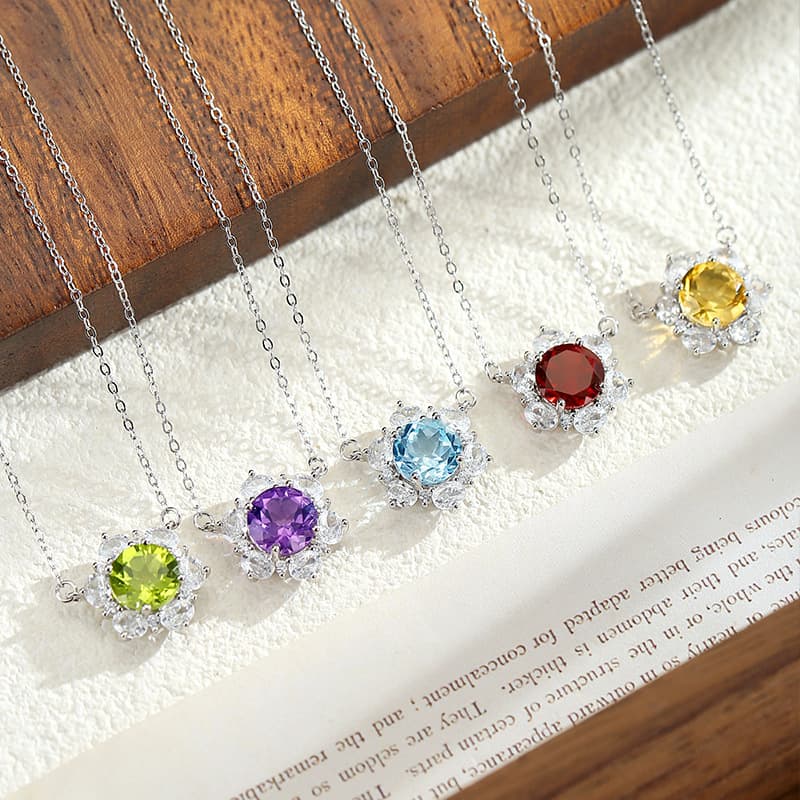 Sterling Silver Floral Necklace Set – Natural Crystal Pendant Jewelry | Blingku