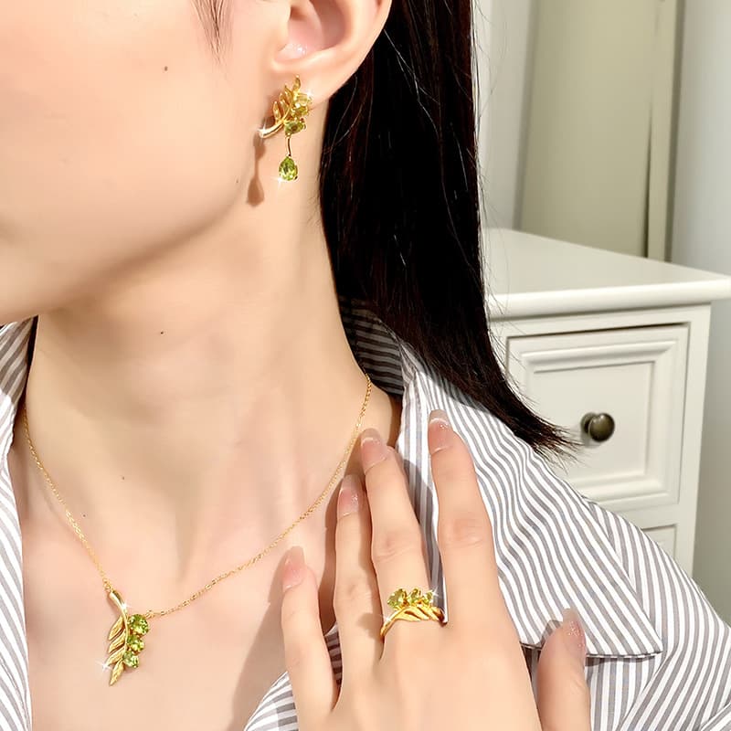 Leaf Pendant Necklace Set – S925 Sterling Silver Crystal Jewelry | Blingku