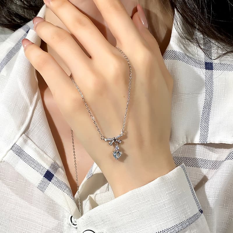 Bow Necklace – S925 Sterling Silver with Natural Gemstones | Blingku