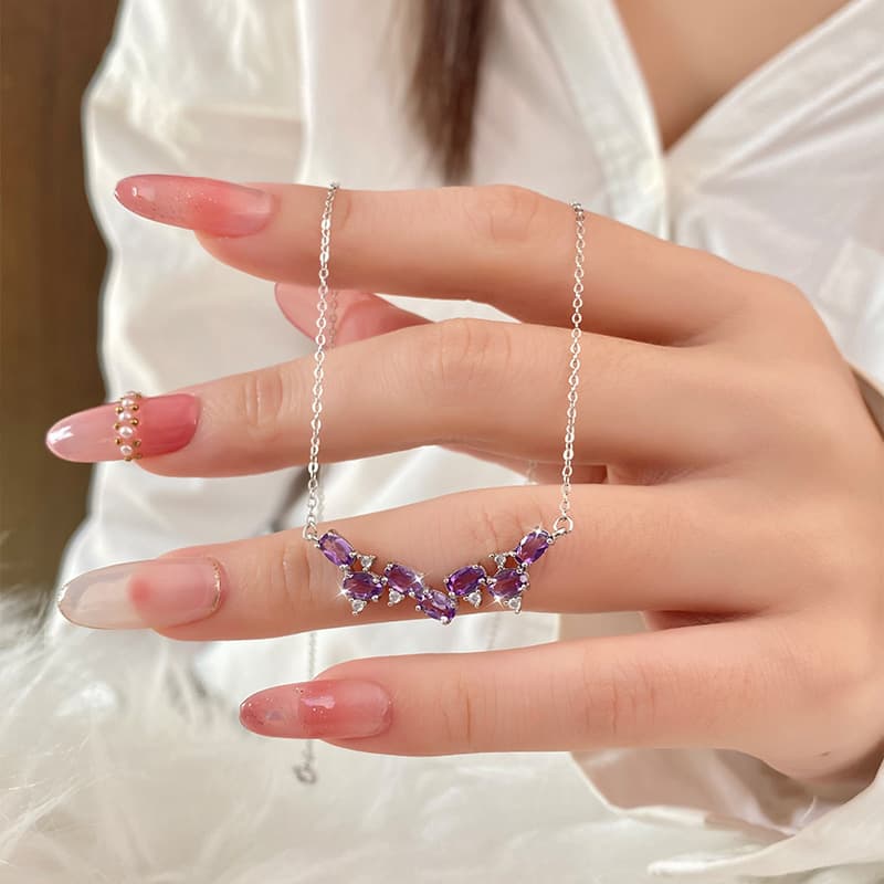 Wisteria Charm Necklace – S925 Silver Smiling Pendant with Natural Gemstone | Blingku