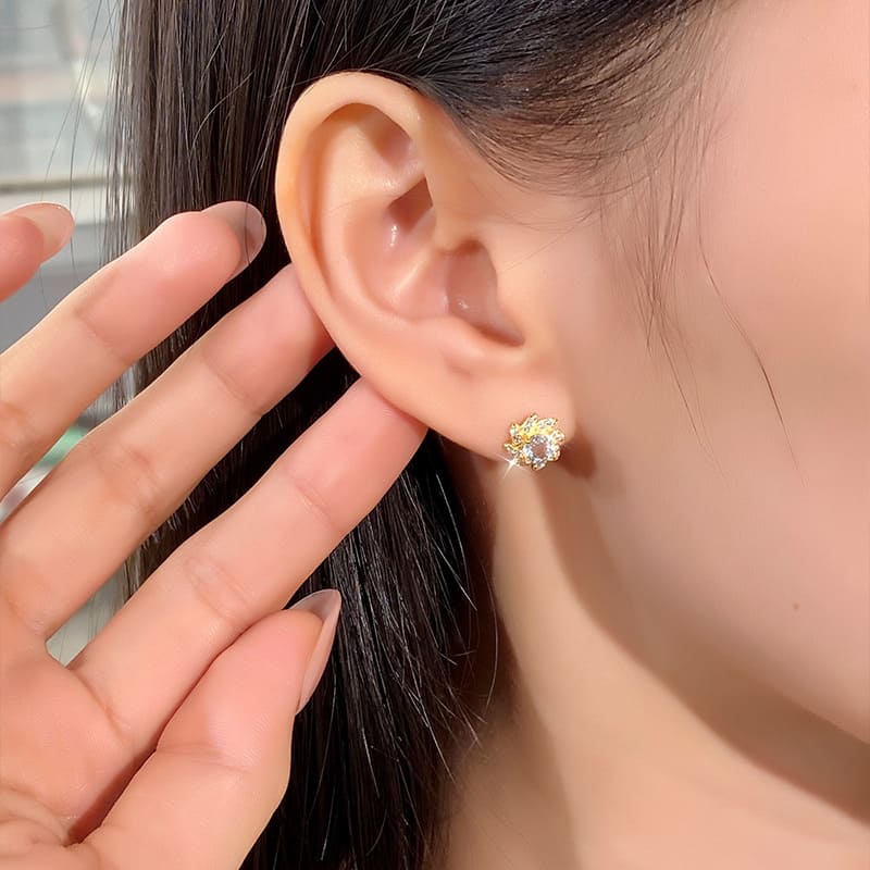 Sunflower Earrings – Gold-Plated S925 Sterling Silver Studs