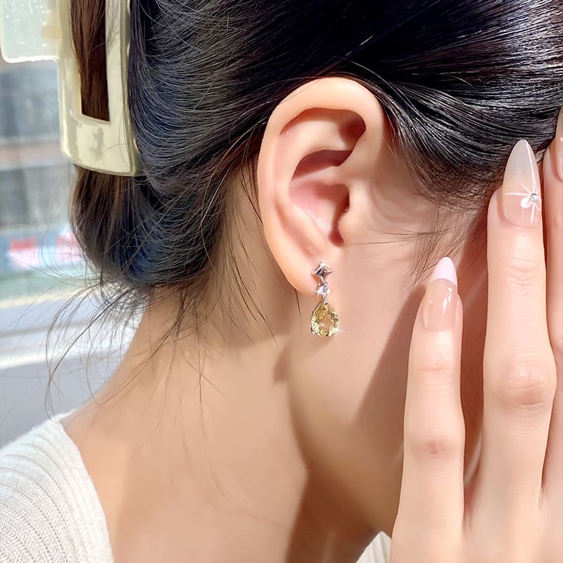 Teardrop Crystal Earrings – S925 Sterling Silver with Natural Gemstones