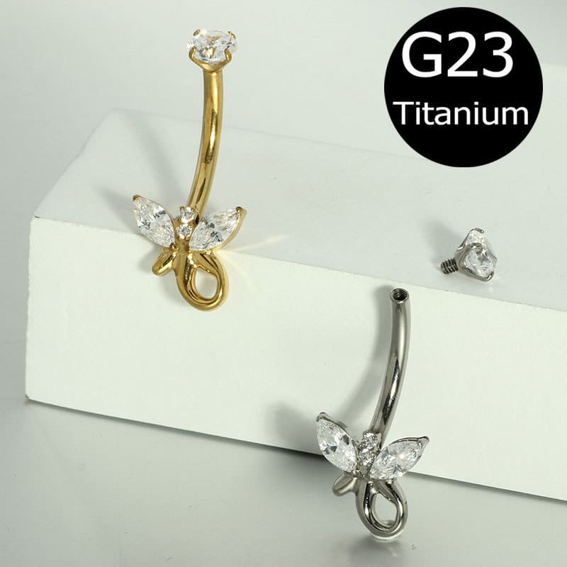 G23 Titanium Navel Piercing Jewelry – 14G Internally Threaded Marquise CZ Belly Ring