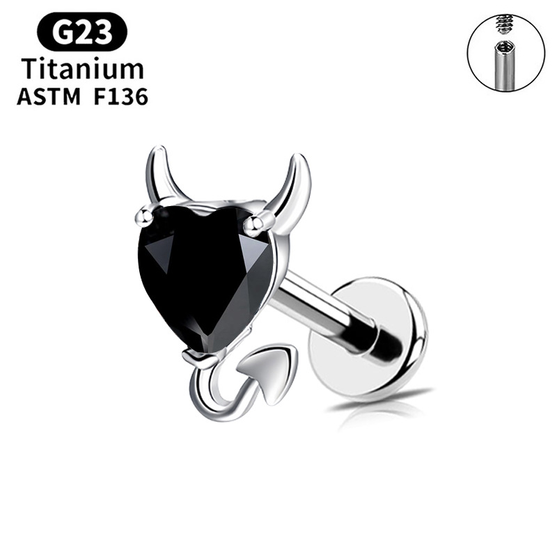G23 Titanium Devil CZ Cartilage Piercing Jewelry – Internally Threaded Flat Back Stud