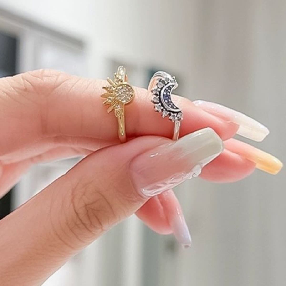 Sun Moon and Star Friendship Rings – Minimalist Stacking Couple Rings