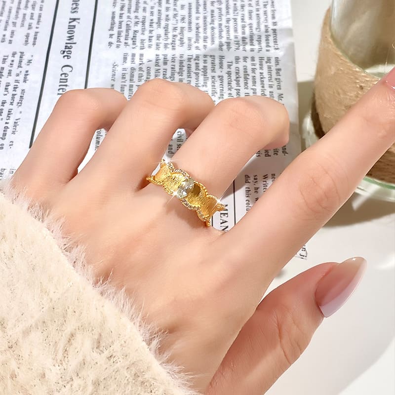 18K Gold Adjustable Brushed Ring – Birthstone Engagement Rings August