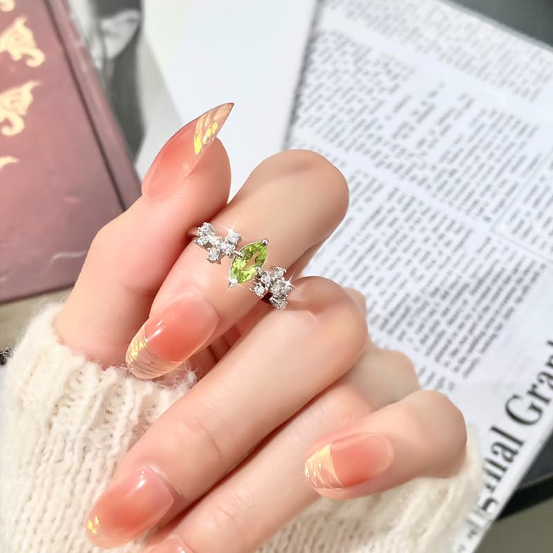 Marquise-Cut Natural Gemstone Ring – Affordable Peridot Ring in Sterling Silver