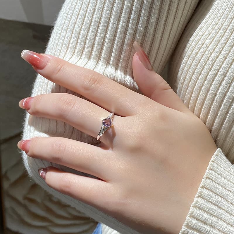 Square Cut Adjustable Ring – Peridot Solitaire Ring in S925 Silver