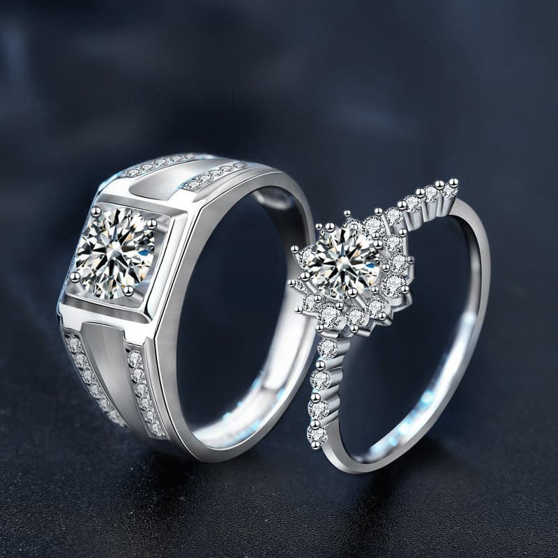 Couple Rings for Him and Her – S925 Silver Moissanite Valentine’s Set