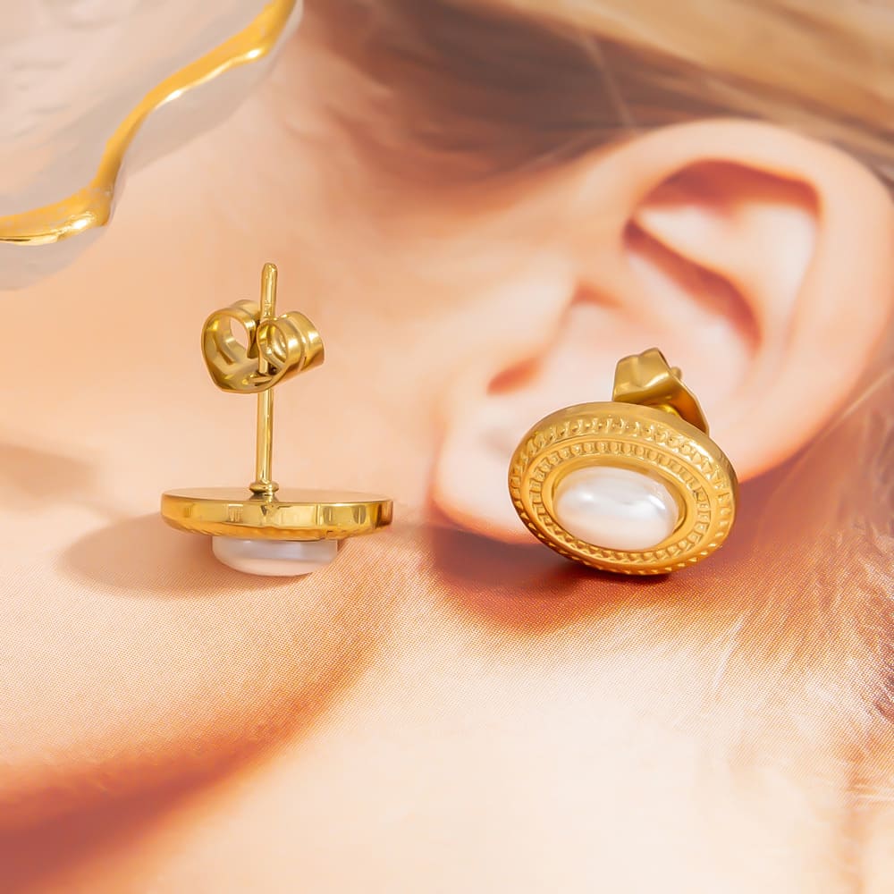Gold Plated Hoop Earrings – Vintage Cat’s Eye Stone Retro Drop Hoops