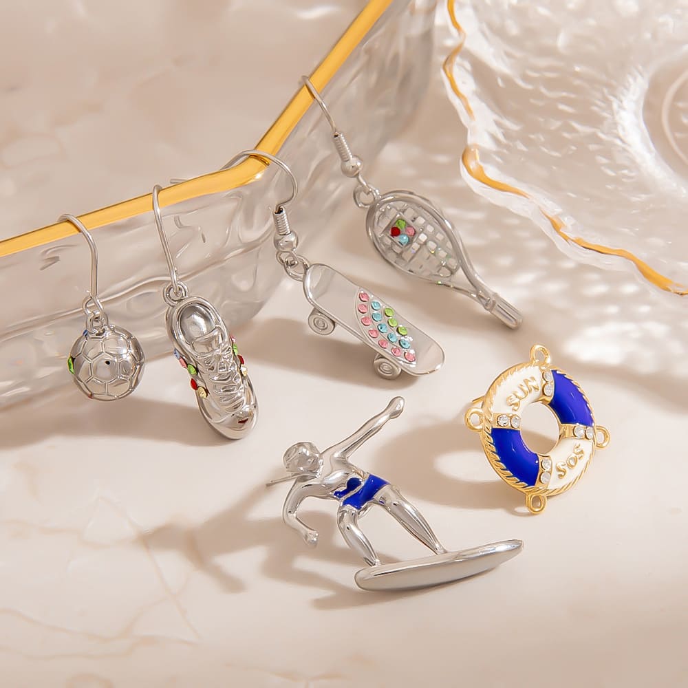 Asymmetrical Earrings – 925 Silver Studs with Surfer & Skater Miniatures (3 Styles)