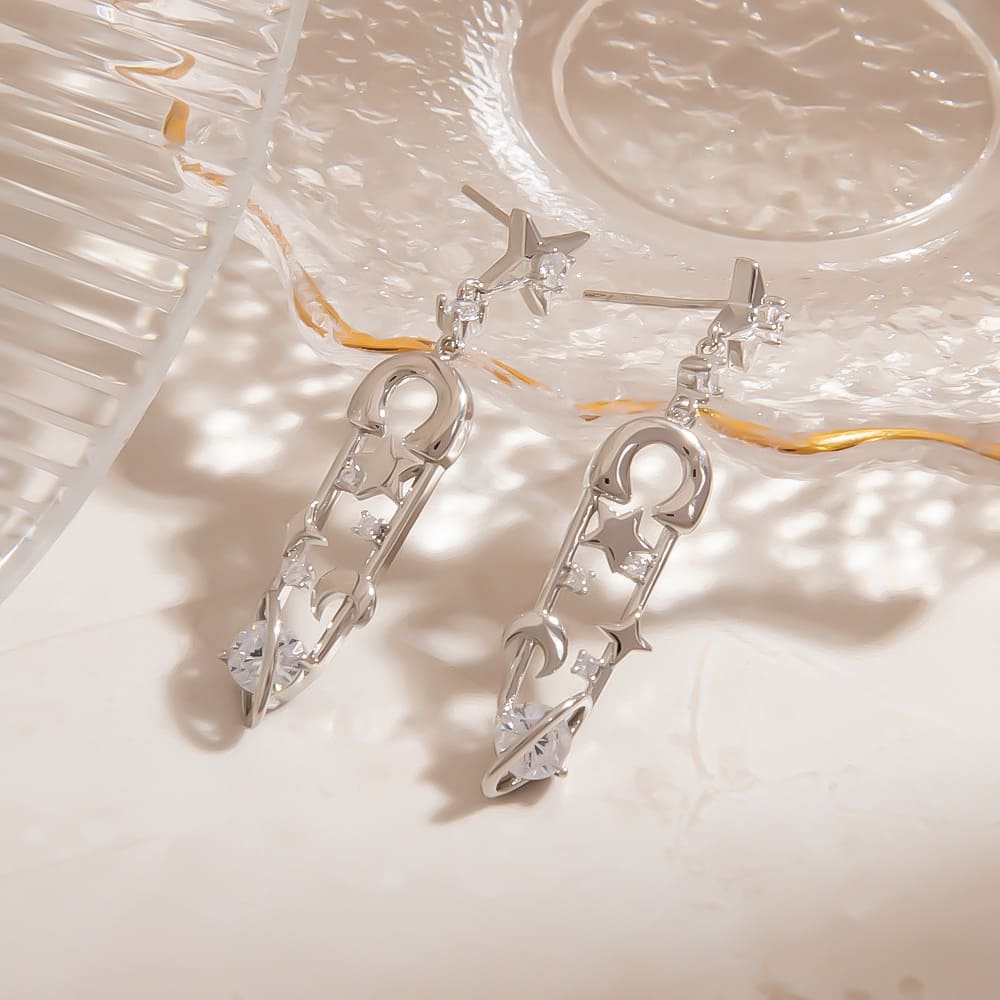 Cross Earrings – Asymmetrical Crown, Star & Moon Studs with 925 Silver Posts (3 Styles)