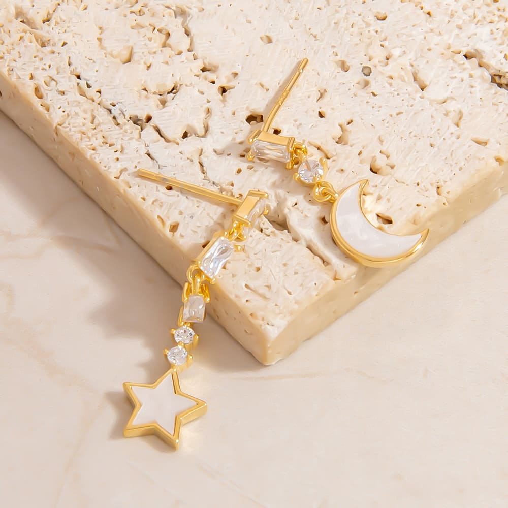 Gold Plated Earrings Studs – Asymmetrical CZ, Pearl & Floral C-Hoop Drops (3 Styles)