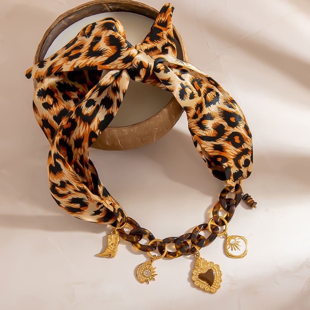 Bridesmaid Jewelry Gift – Leopard Print Heart Pendant Scarf Necklace