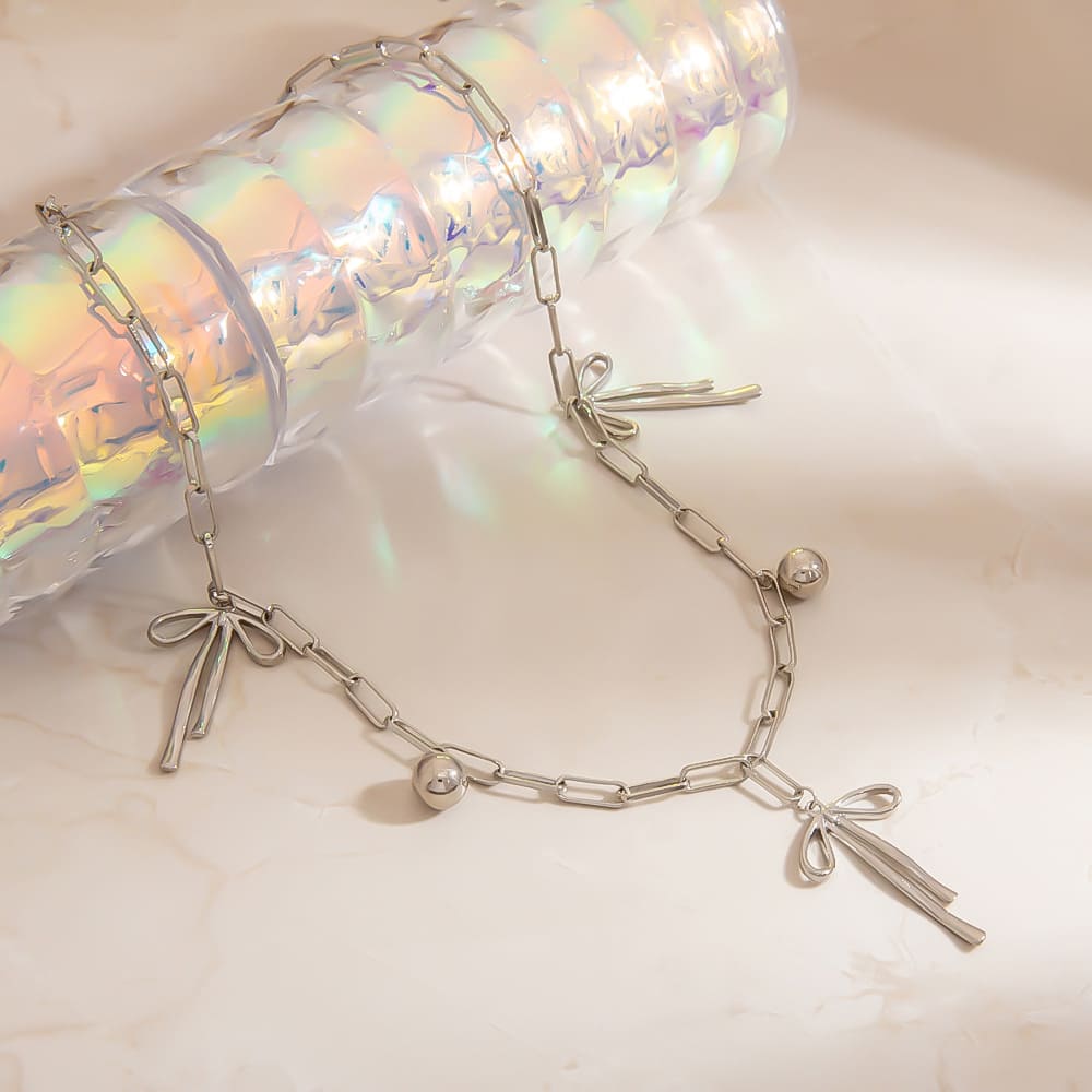 Bridal Party Necklace Gift – Minimalist Bow & Beaded Cross Pendant DIY Necklace